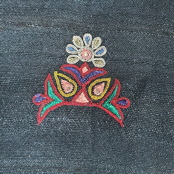 Petroleum Green Cotton Embroidered Tasseled Scarf - Picture 15 of 17